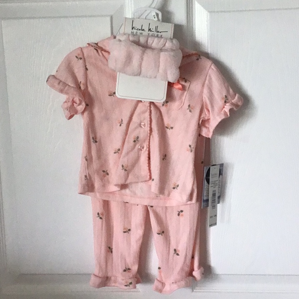 Nicole Miller Pink Pajama Set with Delicate Print NEW